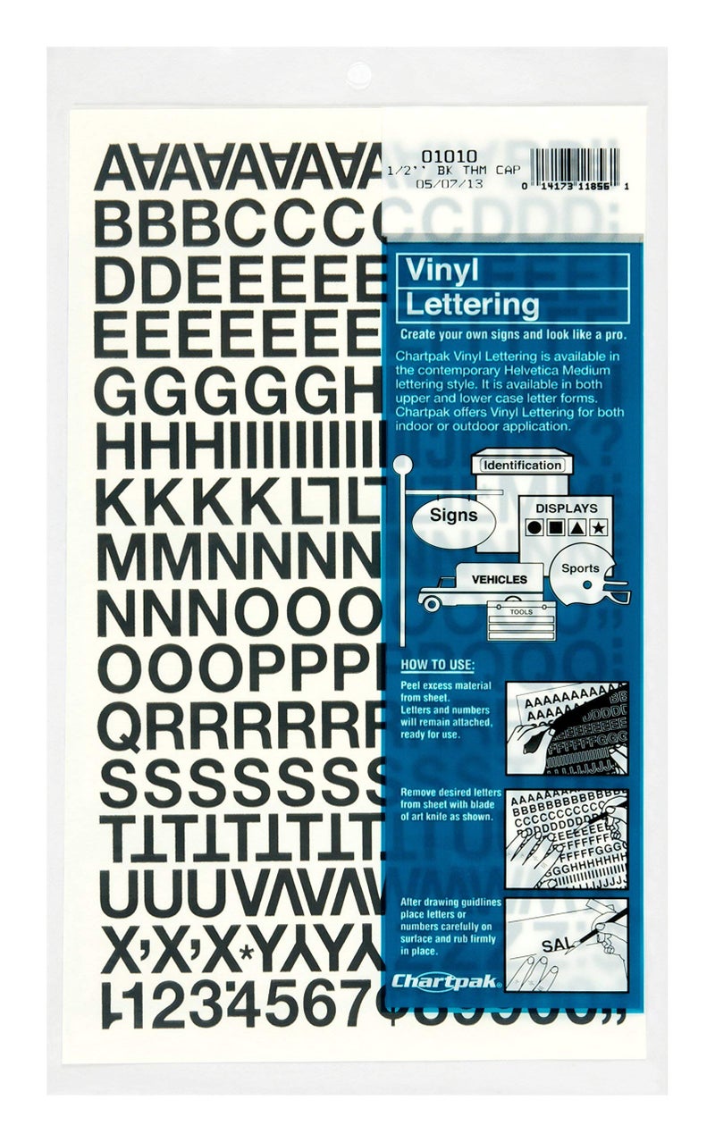 Chartpak 2-Pack Self-Adhesive Vinyl Capital Letters and Numbers, 1/2 Inches High, Black, 201 per Pack (01010) - Image 1
